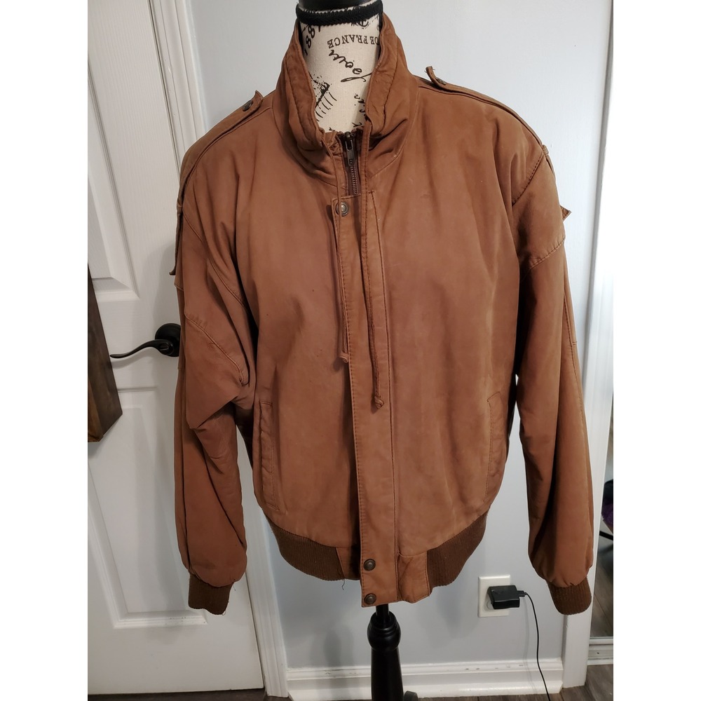 Vintage Hunters Run Brown Nubuck Leather Bomber Jacket unisex Small Korea